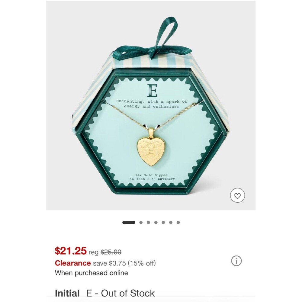 14K Gold Dipped Heart Charm E Initial Necklace - A New Day™ Gold NEW